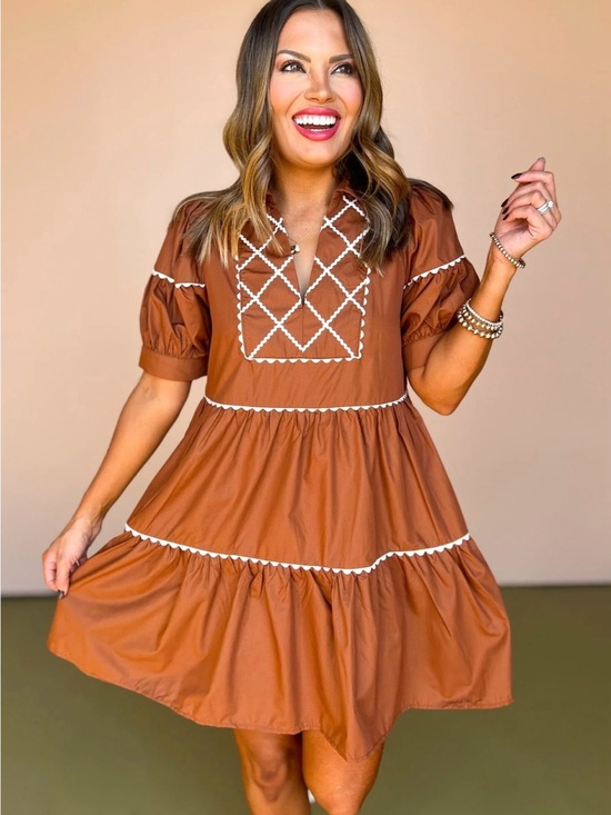 entro Dresses & Skirts - entro Burnt Orange Scallop Trim Detail Tiered Dress | Size Large